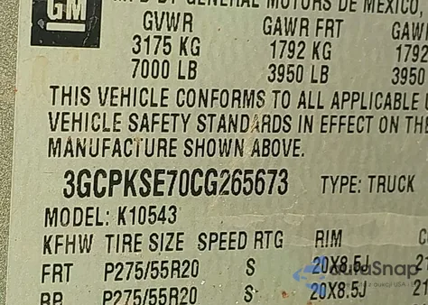 2012 Chevrolet Silverado 1500 Lt z USA, uszkodzony, nr VIN 3GCPKSE70CG265673